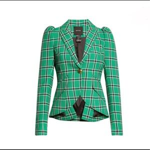 Smythe Kelly green plaid puff sleeve blazer US 10 BNWT